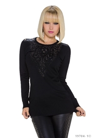 Lang sort bluse med speciel front